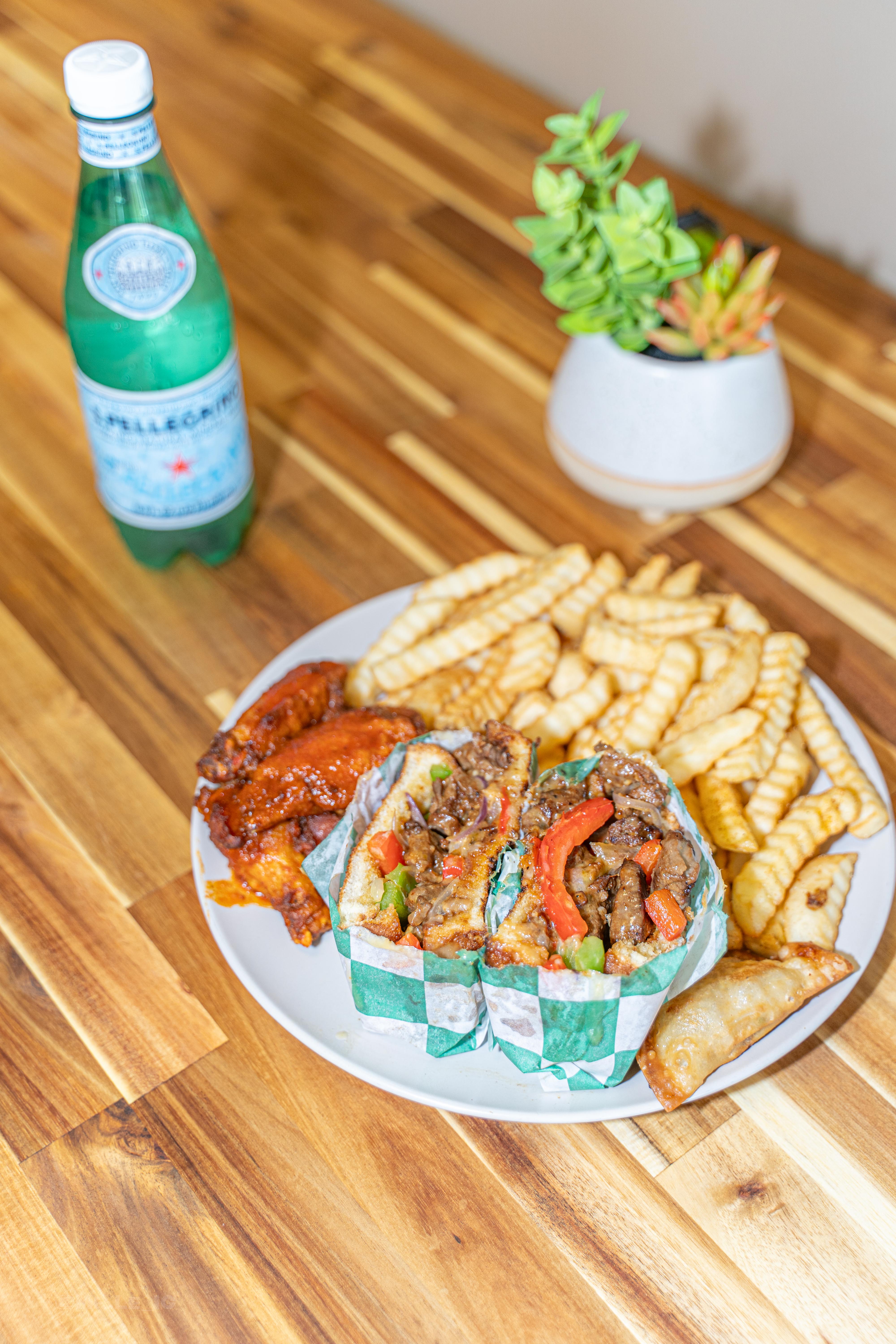 Sandwich and wing combo, alternate view